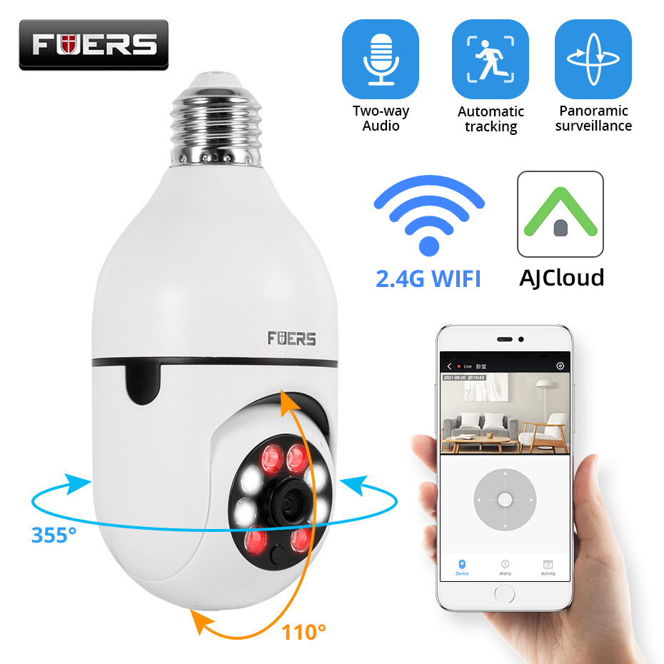 Hd Zero Camera - หลอดไฟ E27 กล้องเฝ้าระวังสี Night Vision การติดตามมนุษย์อัตโนมัติซูม