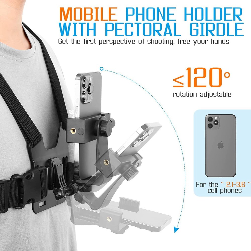 Runcam Camera - ชุดยึดโทรศัพท์แบบปรับได้ 1 ชุด พร้อมสายรัดหน้าอกสำหรับยึดกล้องกีฬา โทรศัพท์มือถือ กล้อง