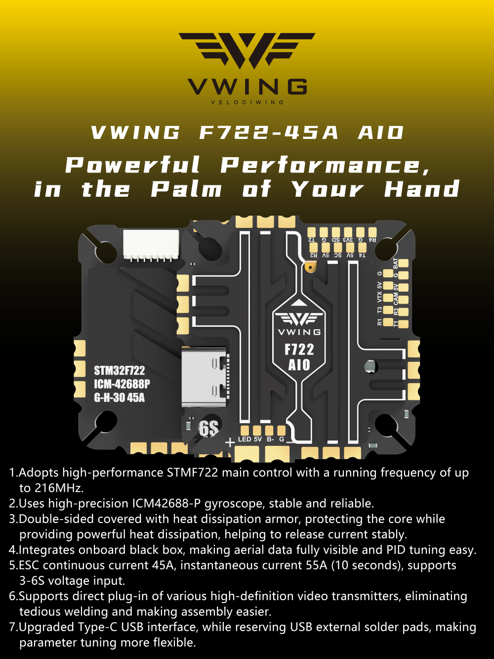 ตัวควบคุมการบิน VWING F722 AIO - Betaflight Fc บทวิจารณ์และราคา